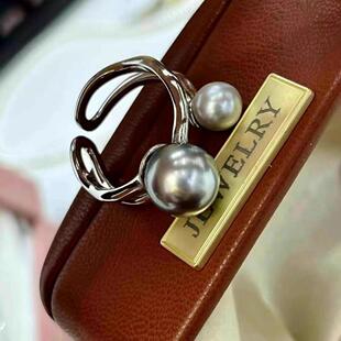Seawater Tahiti Zhenduo Hemp Bead Ring Korean Niche Design Natural Pearl Ring High-grade Joker