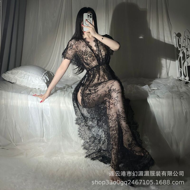 Sexy Lingerie Pure Attraction Pajamas suit Lace Transparent Long Nightgown Bed suit-Free Long Dress Sexy Lingerie Pure Attraction Pajamas suit Lace Transparent Long Nightgown Bed suit-Free Long Dress