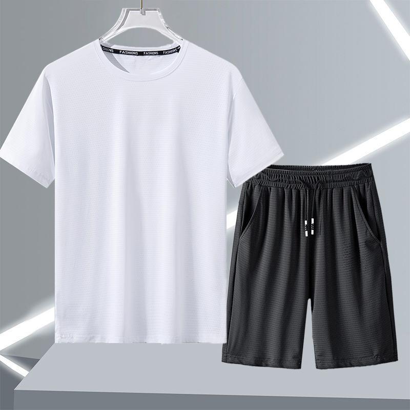 Quick-drying Sports suit Men's Summer Thin Stretch Running Fitness Quick-drying Clothes Men's Ice Silk Mesh Short-sleeved Shorts