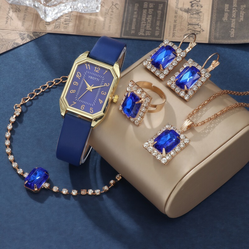 Women's Square Belt Gemstone Watch Set Ybotti Wholesale Trade Quartz Watch Accessories Hot Style Set Women's Square Belt Gemstone Watch Set Ybotti Wholesale Trade Quartz Watch Accessories Hot Style Set