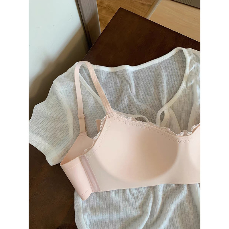 胸が小さい女性向けのシームレスな下着、夏用の薄い、ワイヤーなし、快適で通気性のある女の子用レースブラジャー|undefined