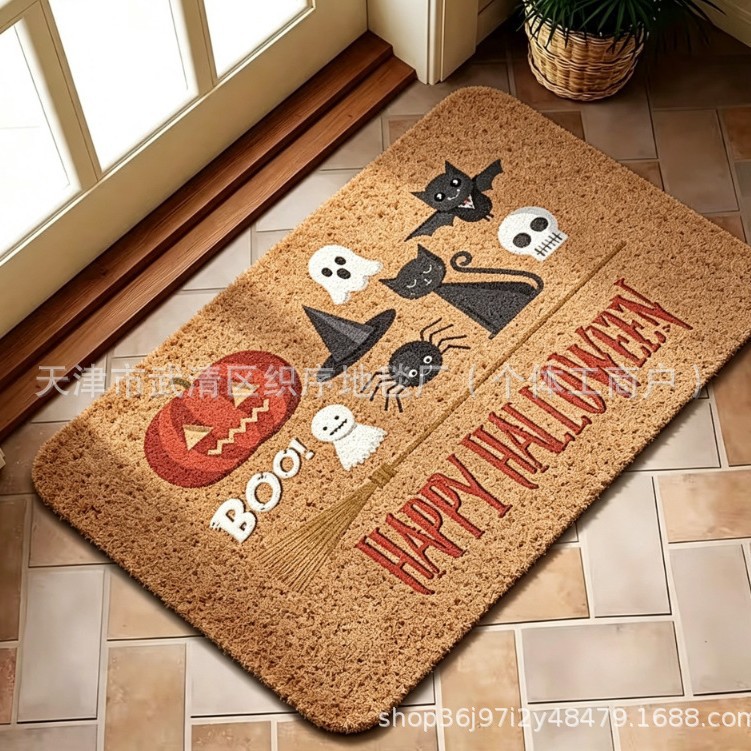 New Temu Halloween Decorative Doormat for Outdoor Entrance Shoe Changing Area, Imitation Coconut Palm Fiber Loop Mat, can be shipped on behalf of others