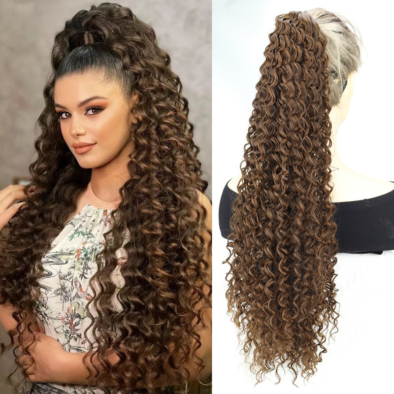 Foreign Trade Chemical Fiber Wig African Curly Hair Claw Clip Black Brown Fluffy Ponytail Hair Extension Wholesale Foreign Trade Chemical Fiber Wig African Curly Hair Claw Clip Black Brown Fluffy Ponytail Hair Extension Wholesale