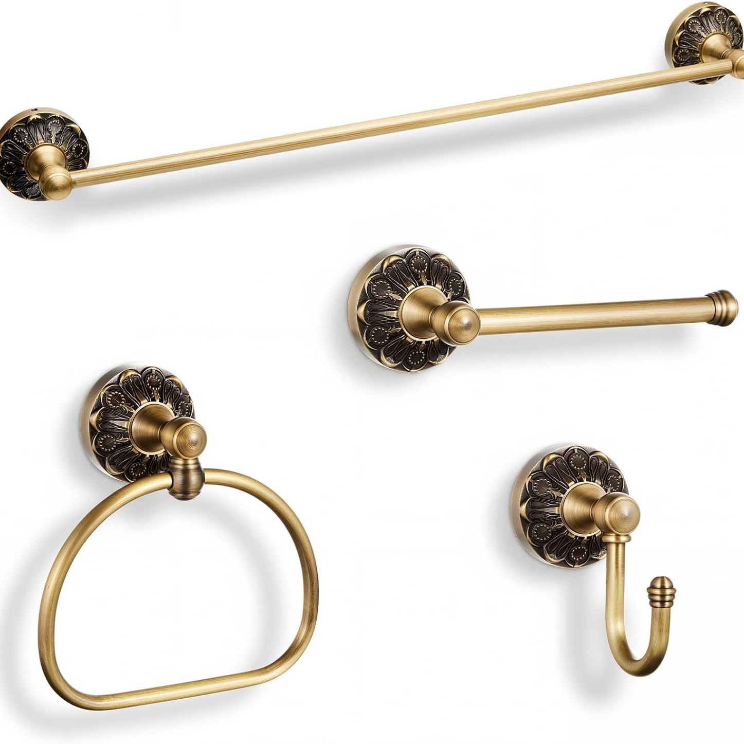 Antique-Style Vintage Brass Bathroom Hardware Set, Wall-Mounted Towel Bar, Paper Towel Holder, Bathrobe Hook, New Model