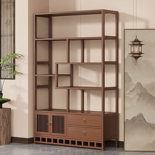 Retro-Style Antique Shelf Chinese Tea Cabinet Storage Rack Living Room Wall-Mounted Non-Solid Wood Display Shelf Multi-Treasure Cabinet Ornament Display Rack