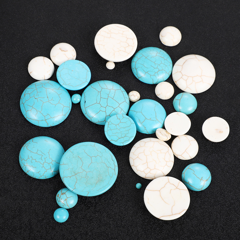 Synthetic blue turquoise crack round flat ring surface handmade DIY Xizang ethnic style bracelet head jewelry accessories