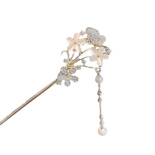 New Chinese style high-end fine glitter flower cat's eye hairpin for women, long tassels, ancient style hairpin for cheongsam and long tassels.