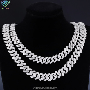 Popular S925 Sterling Silver Necklace Inlaid with Double Rows of D-Color Moissanite Cuban Chain Hip-Hop Style Fashion Classic Personalized Necklace