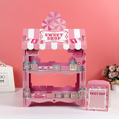 スポットピンクハウスデザートテーブル二層子供家族誕生日パーティー使い捨て三層紙ケーキスタンド