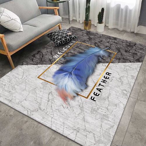 Home Sofa Mat Feather Print Rugs Nordic Living Room Bedroom Geometric Rectangle Home Tea Table Foot Mat