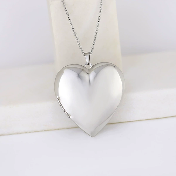 Glossy steel necklace heart shaped, 40, 42mm