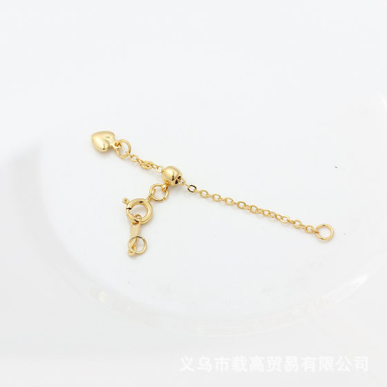 18K Gold-Plated White Gold-Plated Sterling Silver Adjustment Chain Peach Heart Tail Pendant Silicone Bead Adjustment Buckle DIY Bracelet Necklace Accessories