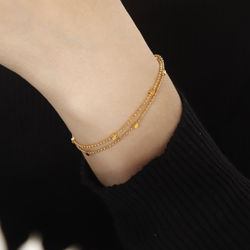 Cross-border Amazon Titanium Steel Double-layer Block Bead Chain Bracelet Women's Light Luxury Fashion Trend Bracelet High-grade All-match Niche