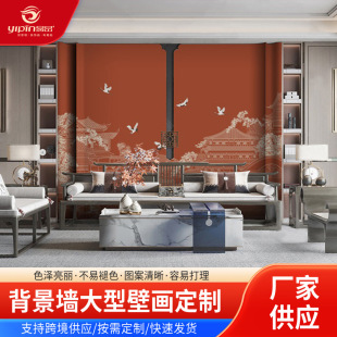 Custom Soft Bag Chinese Wall Cloth Ink Flower and Bird Guest Restaurant Mural Hotel Hotel Bedside Relief Hard Bag Background Wall
