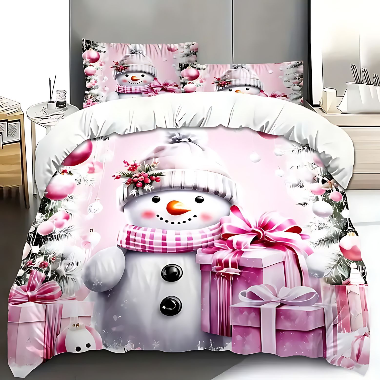 TEMU / JIT transfronterizo lindo pequeño muñeco de nieve patrón 3D impresión digital esponjosa cama cubierta