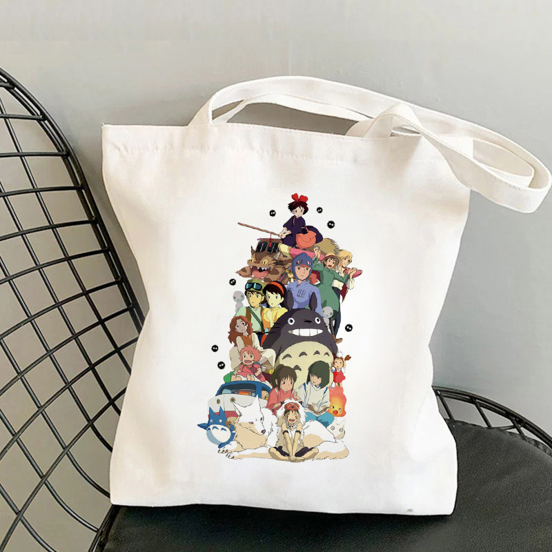 Totoro de dibujos animados impreso bolsa de lona bolso de hombro estudiante casual bolsa plegable bolsa de compras portátil Comercio exterior transfronterizo