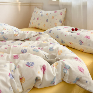 Cotton Double-layer Yarn Four-piece Set Cotton Student Dormitory Ins Gauze Bedding Three-piece Set Single Quilt Cover