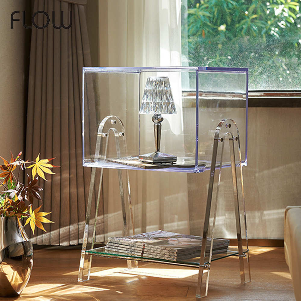 Nordic Home Internet Celebrity Ins-Style Side Table with Transparent Bedside Cabinet Storage Rack Acrylic Sofa Corner Table