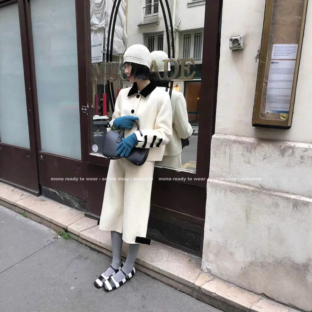 MONA 100羊毛 高端双面呢长款大衣短款外套 中腰裤子套装女 新款