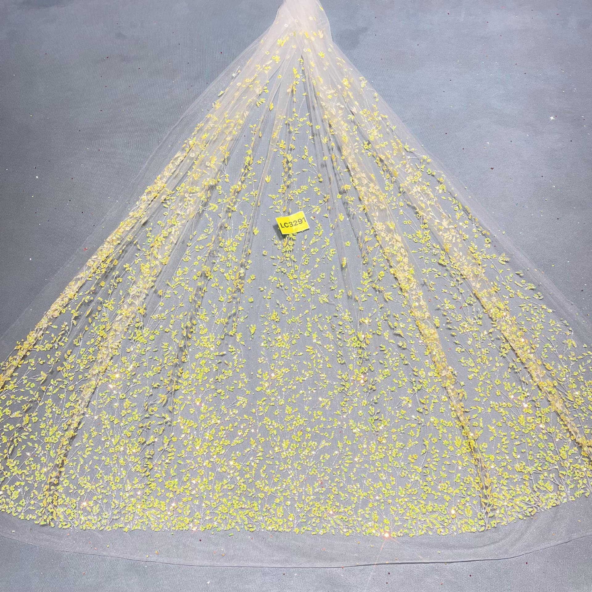 LC3291款花型10Y起订 婚纱礼服面料 网纱洒金片 喷金花型面料
