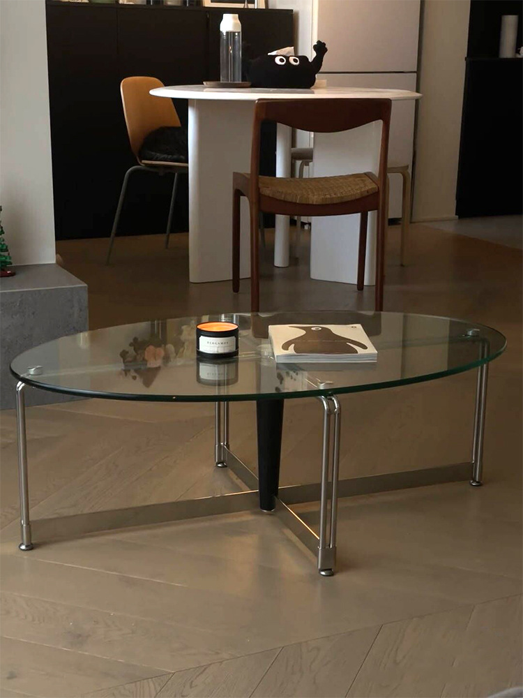 中古ins风简约钢化玻璃桌小户型客厅透明椭圆形沙发边几茶几桌子