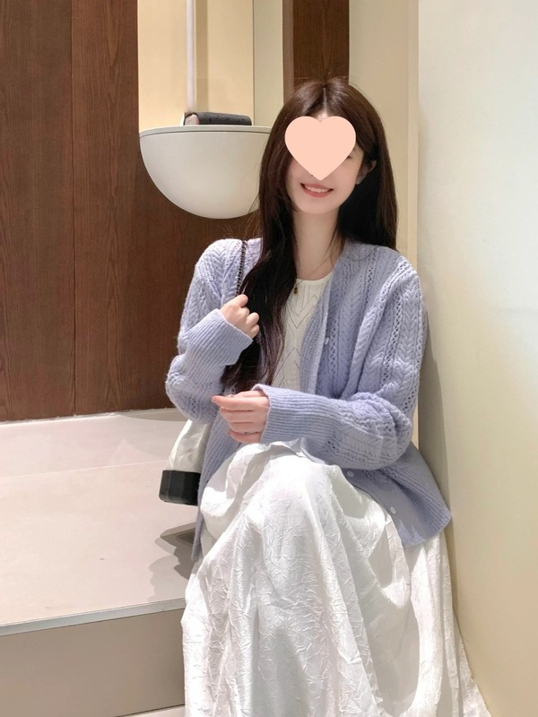 紫色镂空毛衣薄款外套女2025早秋温柔风开衫气质马海毛针织衫上衣|undefined