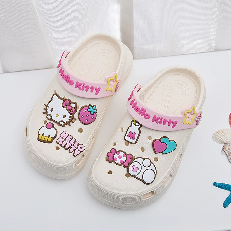 Hello Kitty, детские шлепки-скользящие, летние нескользящие тапочки для дома, мультяшные пляжные туфли