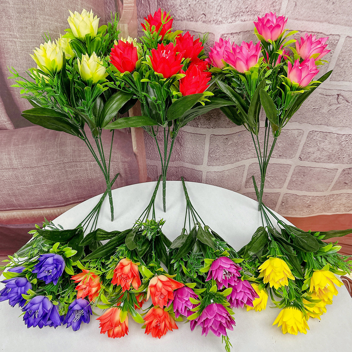 Simulación de rosas, flor falsa, 6 flores de piña, flores de seda, decoración de mesa de salón, decoración de la mesa de arte floral, decoración de bodas, arreglo floral