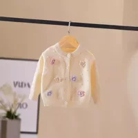 Верхняя одежда для девочек, весенние и осенние вязаные кардиганы, новые детские свитера маленького и среднего размера, детские топы для маленьких девочек, модная верхняя одежда.