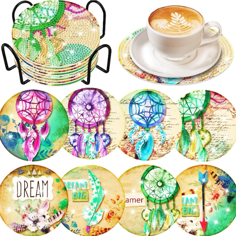 Personalizada taza de pintura de diamante transfronteriza almohadilla de taza de diamante redonda almohadilla mandala perimetral de pintura de diamante DIY