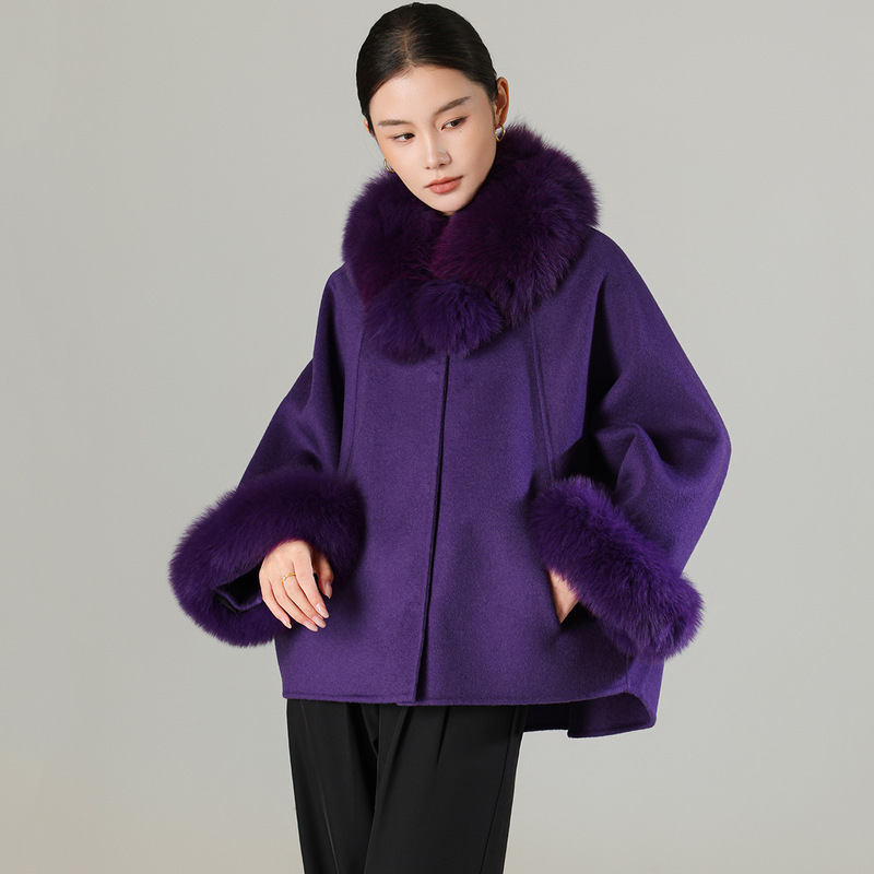 High-end double-sided cashmere coat for women, short style for autumn and winter, camel wool with fox fur collar, Korean style, luxurious woolen coat High-end double-sided cashmere coat for women, short style for autumn and winter, camel wool with fox fur collar, Korean style, luxurious woolen coat