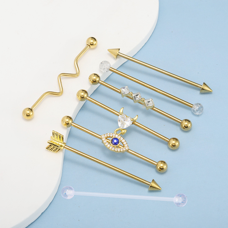 Butterfly Heart Zircon Stainless Steel Industrial Ear Stud - Ear Piercing Jewelry in Stock detail image 7