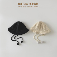 秋南 儿童帽子秋冬新款时尚双球绑带盆帽保暖防风女童针织渔夫帽