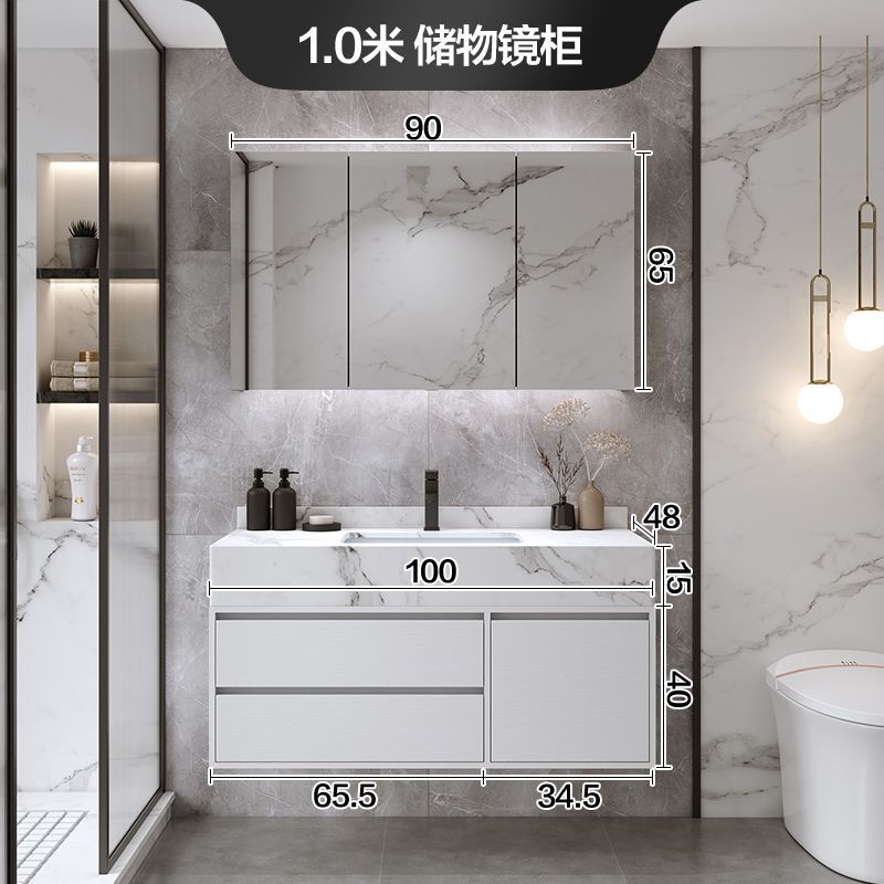 Armario de espejo de almacenamiento ordinario-lavabo de cerámica de placa de roca de 100CM