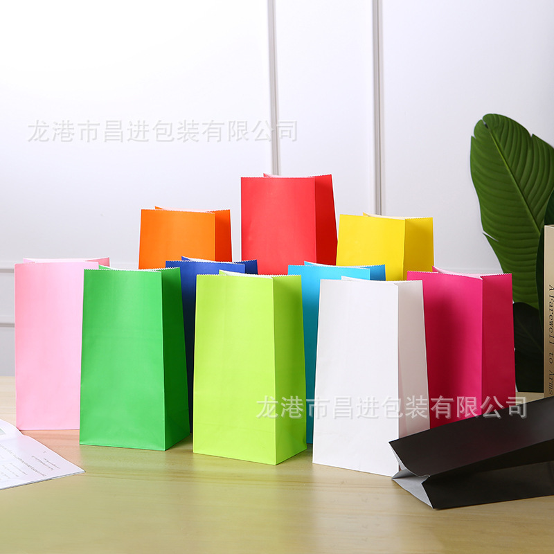 Colorful solid color candy packaging flat white kraft paper bag paper gift bag spot wholesale cross-border logo Colorful solid color candy packaging flat white kraft paper bag paper gift bag spot wholesale cross-border logo