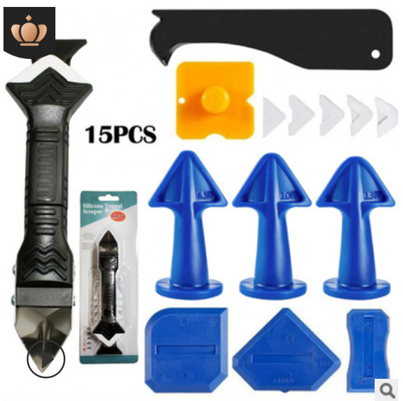 15 피스 세트 (3 파란색 고무 노즐 블리스 터 3 1 금속 스크레이퍼 1 6 소프트 헤드 1 옐로우 스크레이퍼 4 음과 양 앵글 스크레이퍼) * 0.225