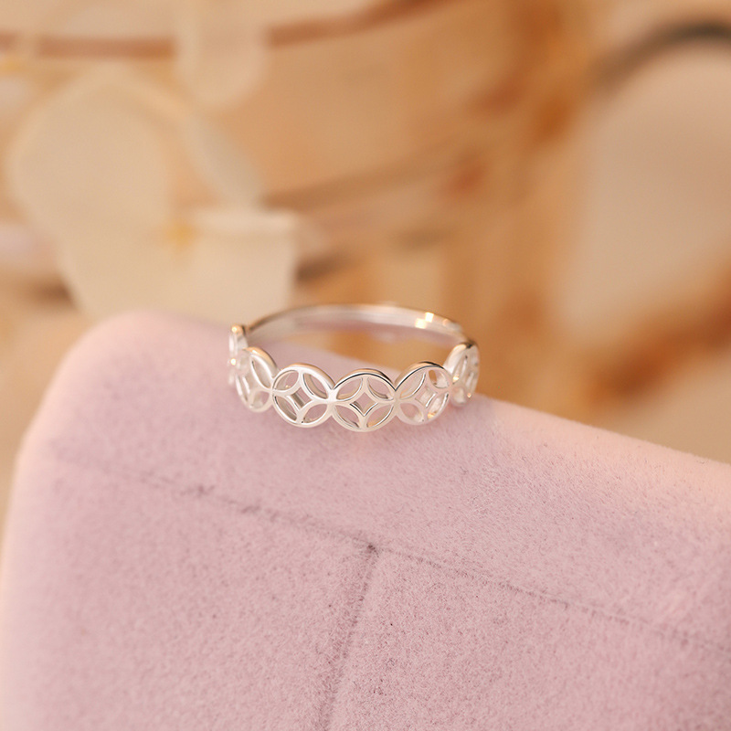 S999 Pure Silver Coin Ring Women's New Chinese Style Personality Niche National Style Design Literary Open Ring Dropshipping