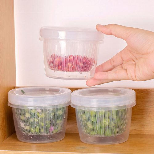 厨房葱姜蒜收纳盒冰箱葱花保鲜盒沥水圆形备菜盒食物水果收纳盒