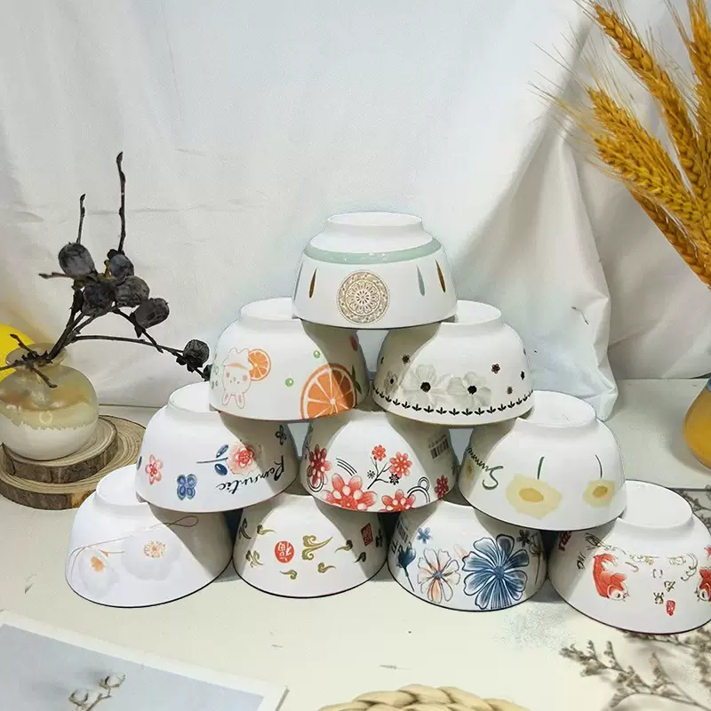 地摊陶瓷碗批发摆摊餐具5寸沙拉碗家用米饭碗两元店多元店促销碗