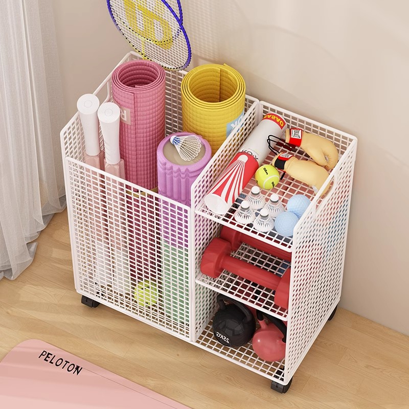 Yoga Mat Storage Basket Fitness Equipment Movable Sports Equipment Storage Rack Storage Rack Badminton Wheel Household