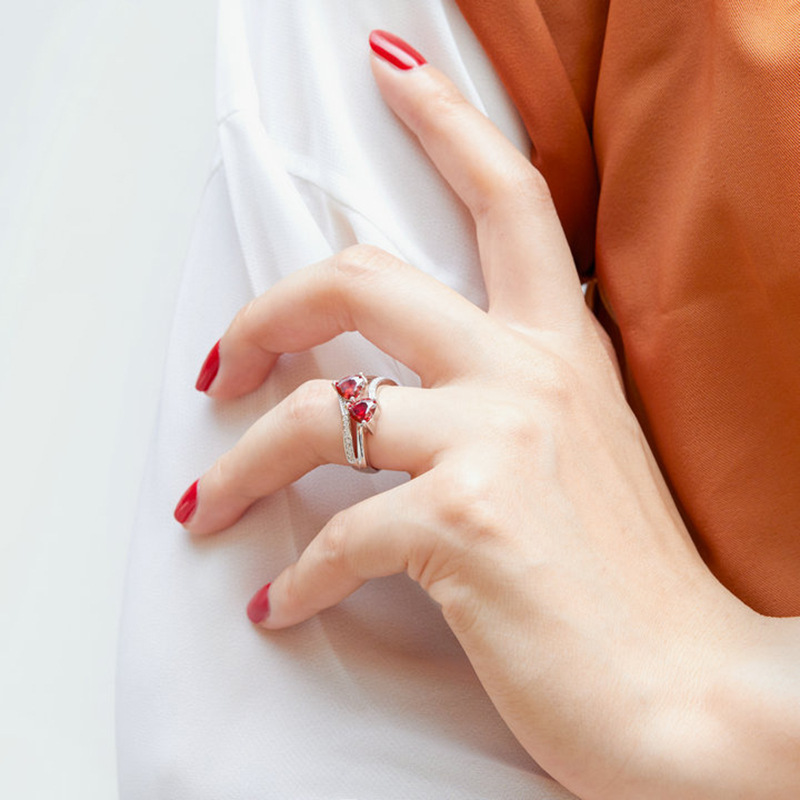 925 De Joyería De Plata Esterlina, Anillo De Gemas De Color Aguamarina, Pendientes De Corazón De Amor, Collar En Forma De Corazón De Rubí Para Mujeres De Alto Sentido display picture 9