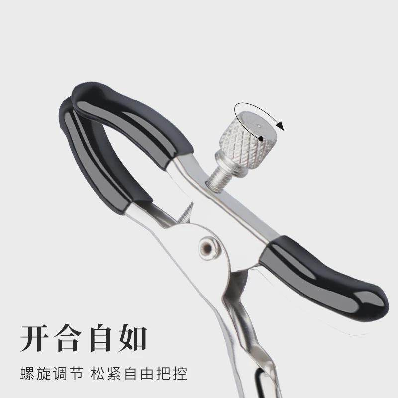 Adjustable Nipple Clamps with Metal Chain, Black Patent Leather SM Accessory — detail image 9