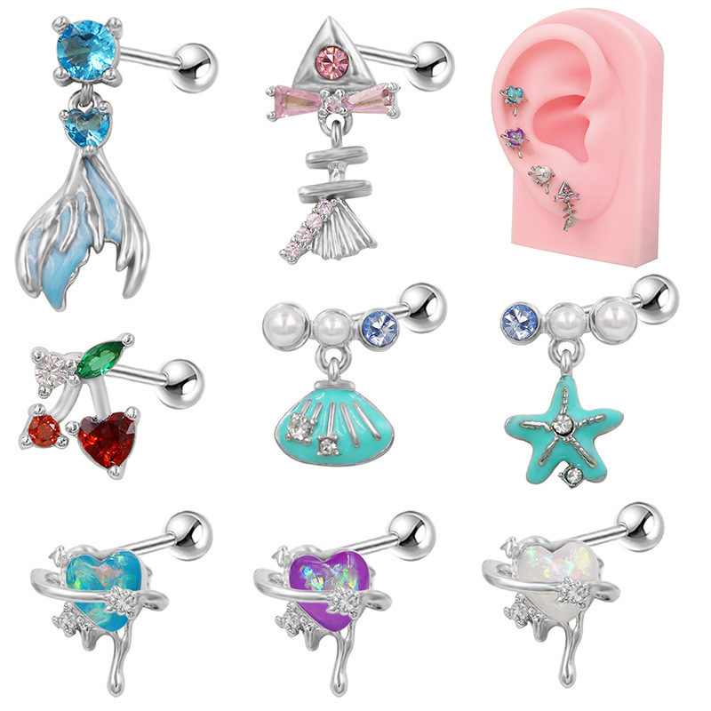 5g Weight Titanium Steel Ear Needle Material Cartilage earrings Classification 1 Piece Quantity Party, Street Occasion Titanium Steel Material Star, Heart Shape, Bow Knot Pattern All Seasons Season Unisex Gender Plating Design Hip-Hop, Streetwear Style 1 Piece Hip-Hop Streetwear Star Heart Shape Bow Knot Plating Titanium Steel Cartilage Earrings 无