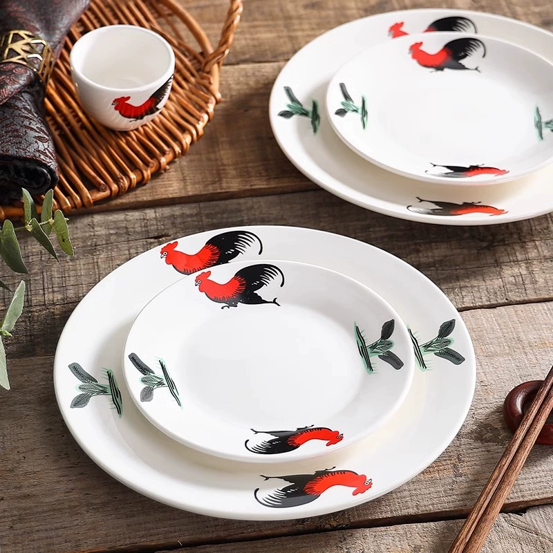 Ceramic rooster dish plate flat plate shallow plate steak plate buffet restaurant hotel farm tableware plate bone plate