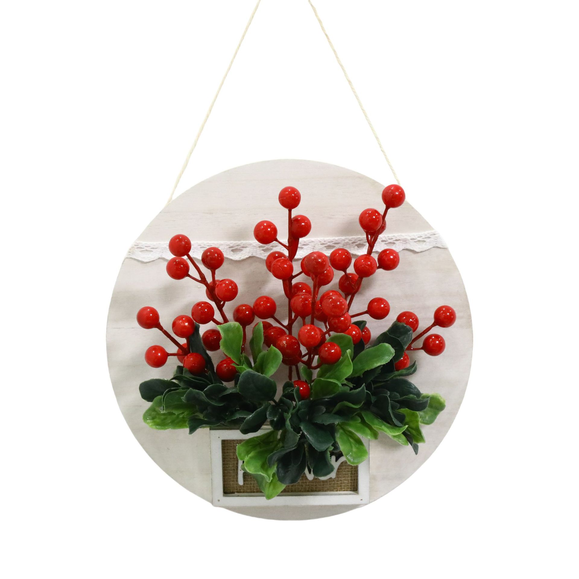 Año Nuevo redondo de madera colgante de pared sala de estar colgante de decoración de pared enchufe rico fruta roja bayas nueva casa regalo