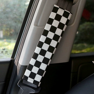 Car Seat Belt Protective Cover Jacquard Quilted Soft Car Shoulder Belt Cover Fashionable Car Interior Supplies (Seat belt shoulder pad) - a-pair-of-black-and-white-checkerboard-shoulder-pads