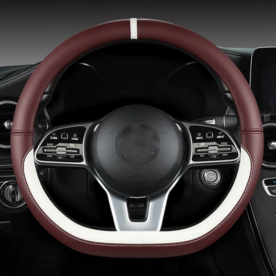 steering wheel protective cover — Steering wheel cover - d-shaped-wine-red-white-plastic-ring-38cm