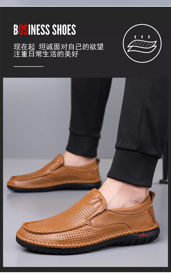 Dép sandal nam da bò thật thoáng khí lỗ rỗng, dép lê mùa hè gót thấp 1-3 cm — nâu, đen chi tiết 6