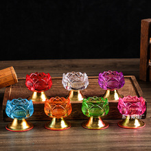 七彩玻璃灯座酥油莲花灯荷花蜡烛灯灯座琉璃烛台水晶灯盏家用厂家