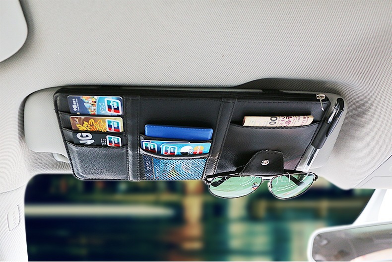 Car sun visor organizer, multifunctional car glasses holder, in-car driver's license bag, bill and card holder storage bag